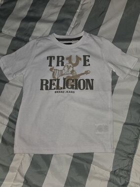 Brand New True Religion White Tee with Tan Logo
